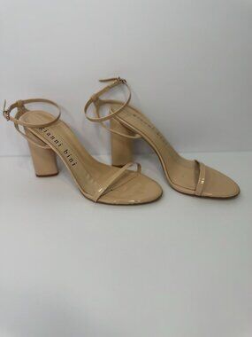 Gianni Bini Nude Patent Ankle Strap Block Heel Sandals Minimal Size 8